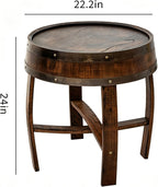 KANG DONG Rustic Round End Table, Whiskey Barrel End Table, Solid Wood Farmhouse Side Table with Barrel-Inspired Design, 22.2" Accent Table for Living Room, Bedroom, Beside Sofa