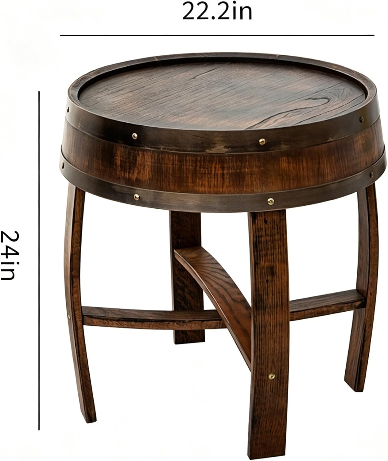 KANG DONG Rustic Round End Table, Whiskey Barrel End Table, Solid Wood Farmhouse Side Table with Barrel-Inspired Design, 22.2" Accent Table for Living Room, Bedroom, Beside Sofa