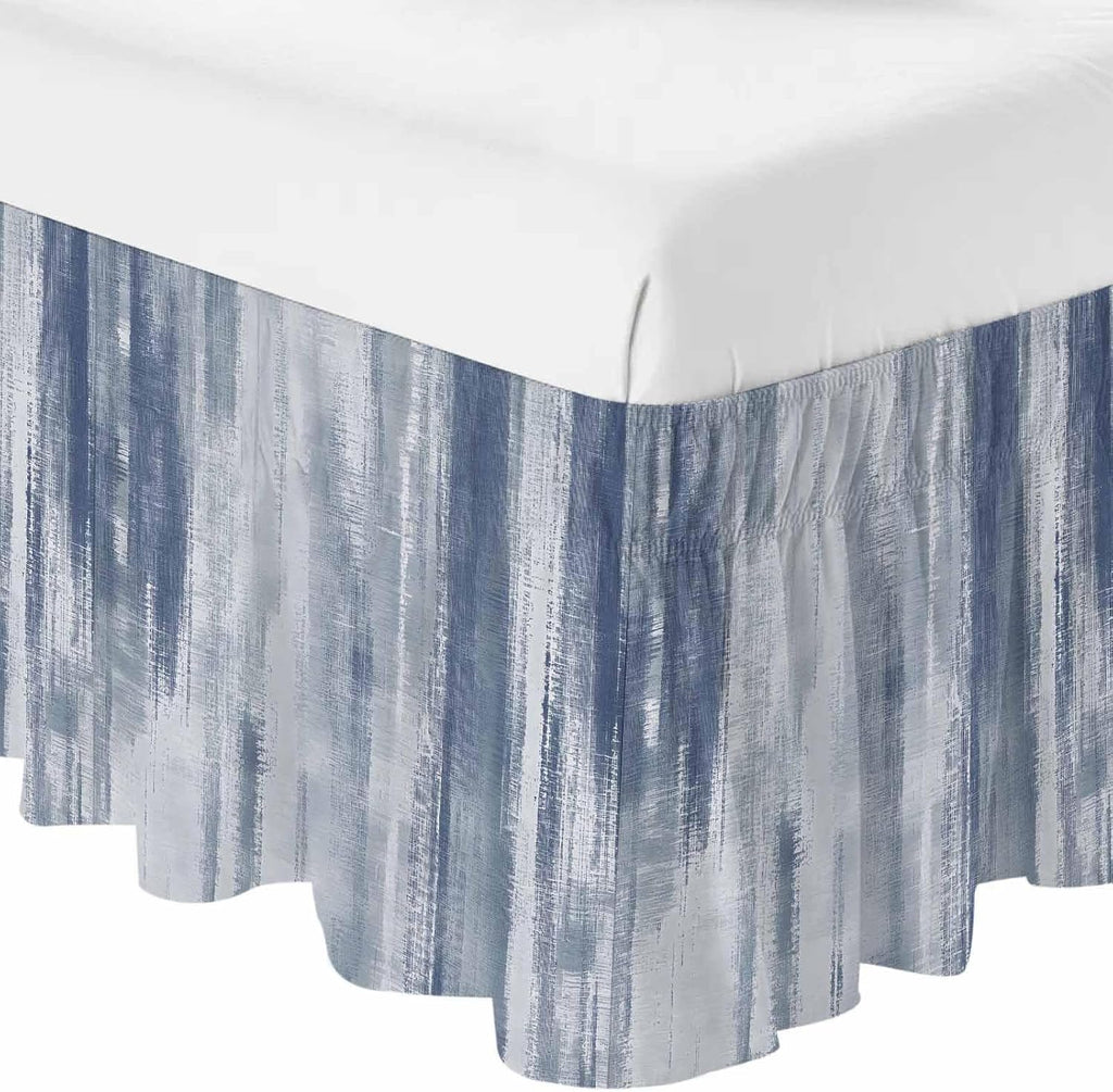 Blue Gray Ombre Bed Skirt King Size 16 Inch Drop, Adjustable Elastic Bedskirt Dust Ruffle for King Size Bed, Modern Abstract Art Oil Painting Wrap Around Bed Skirts Luxurious Pleated Bed Frame Cover