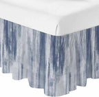 Blue Gray Ombre Bed Skirt King Size 16 Inch Drop, Adjustable Elastic Bedskirt Dust Ruffle for King Size Bed, Modern Abstract Art Oil Painting Wrap Around Bed Skirts Luxurious Pleated Bed Frame Cover