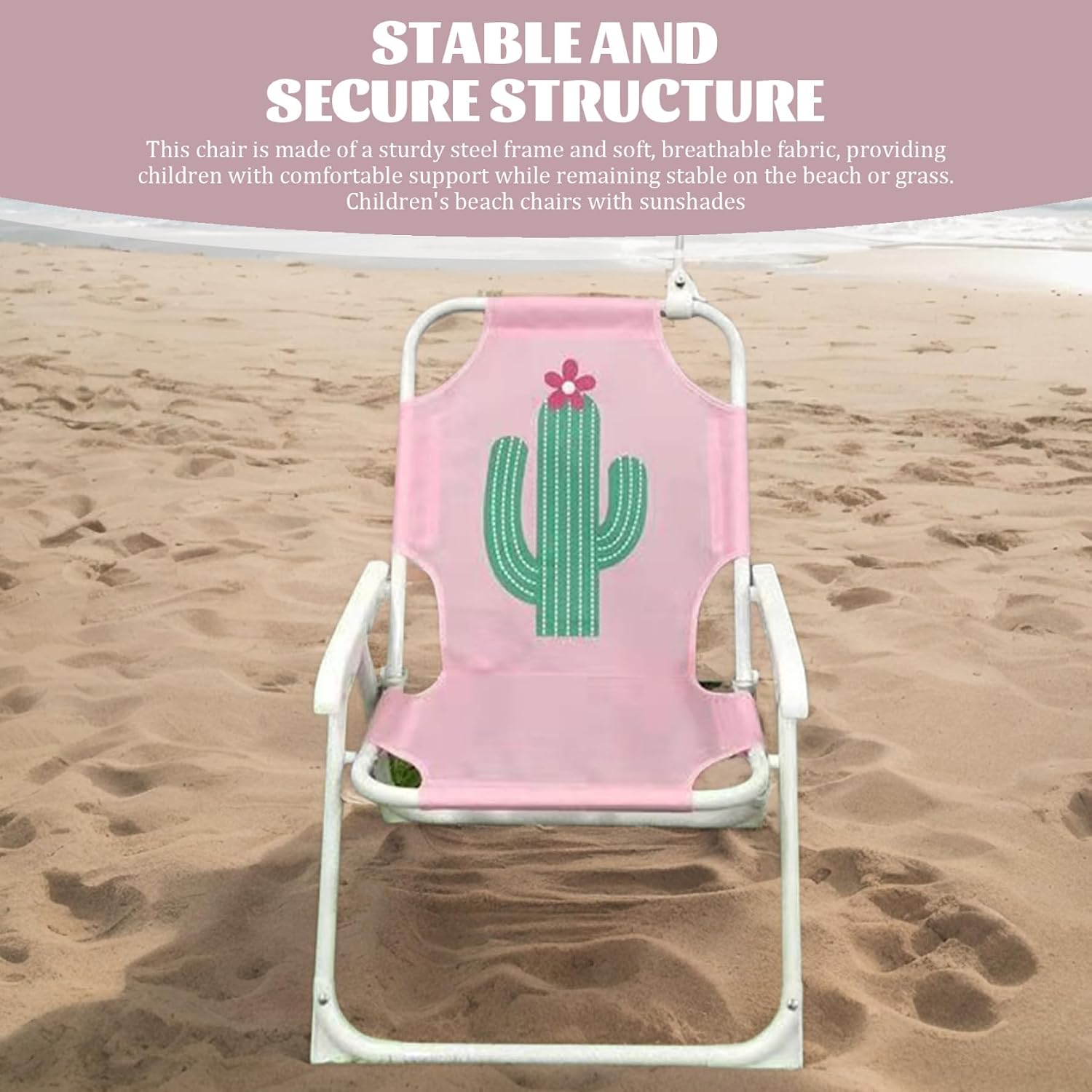 Chair with Umbrella|Kids Beach Chair with Umbrella, Foldable & Detachable Portable Oxford Cloth Cute Kids Beach with Canopy for Outdoor Summer, Cactus