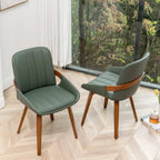 Mid Century Modern Faux Leather Upholstered Dining Room Chairs,Armless Accent Chairs with Sturdy Natural Wood Legs,Bamboo Backrest Support for Kitchen&Dining Room Chairs(1PCS,Green)