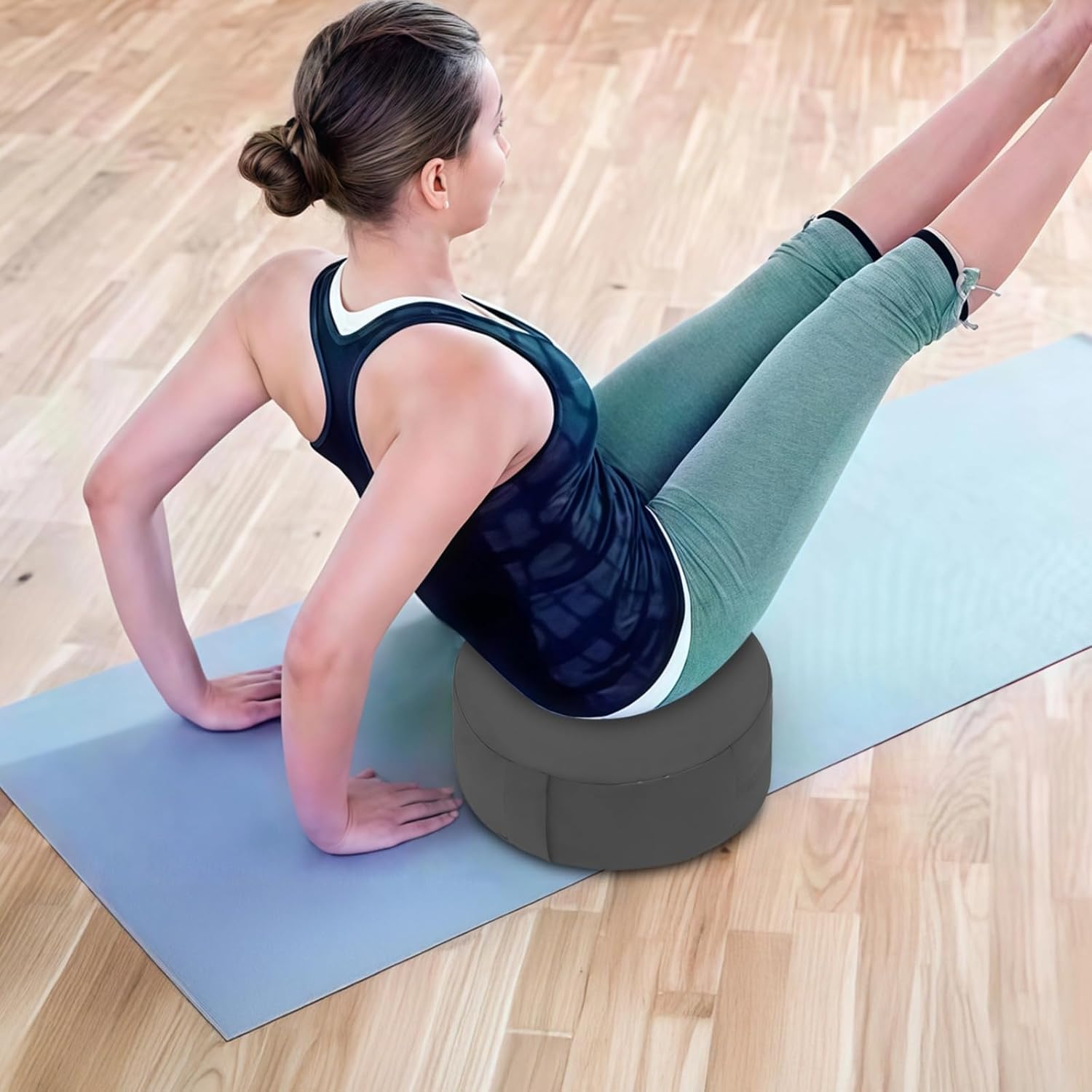 Buckwheat Meditation Cushion, Round Seat for Floor Sitting, Natural Buckwheat Hull Filling, Adjustable Height, Cotton Cover, for Meditation and Relaxation