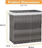 FDW Handwoven Laundry Hamper with Lid, 110L Foldable Rattan Clothes Basket with 2 Removable Liners & 6 Mesh Laundry Bags for Bathroom Bedroom, Grey