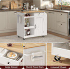 MAHANCRIS Kitchen Island with Power Outlet, Kitchen Storage Island with Drawer, Rolling Kitchen Cart on Wheels, Spice Rack, Towel Rack, Wine Rack, for Dining Room, White and Natural KINW122E01N1