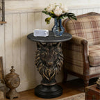 18" Wolf Head Sculptured Side Table,Round Side Table with Bronze Finish,Modern End Tables with Marble Top,Corner Accent Tables for Living Room,Entryway,Reading Nook,Easy Assembly