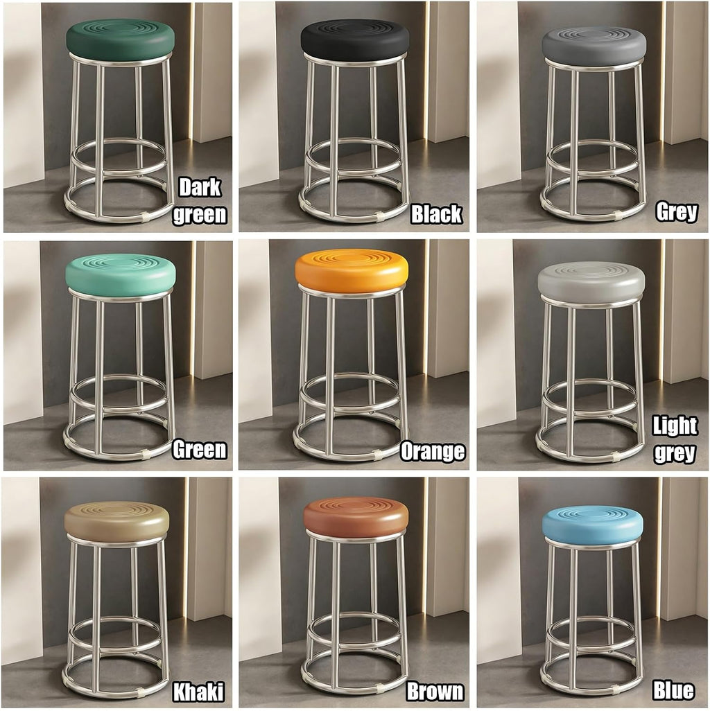 Backless Counter Stools, Commercial Stainless Steel Iron Stool, Office Three-Ring High Chair, Reinforced Base Frame, for Daily Use(Grey,75cm)