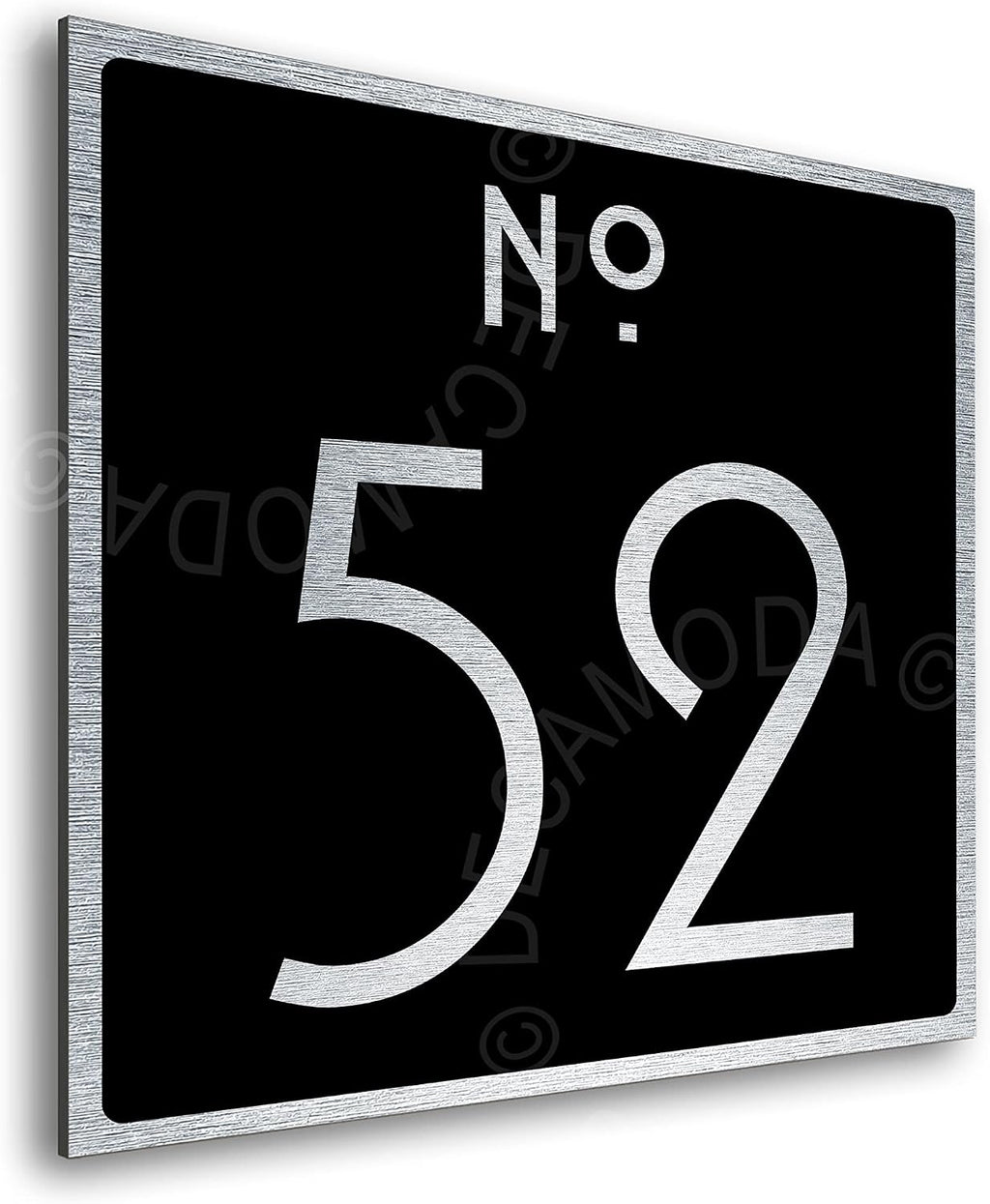 Personalized Modern Outdoor Address Plaque - Custom House Number Sign - Square - Black with Silver Numbers (8 x 8 inches)