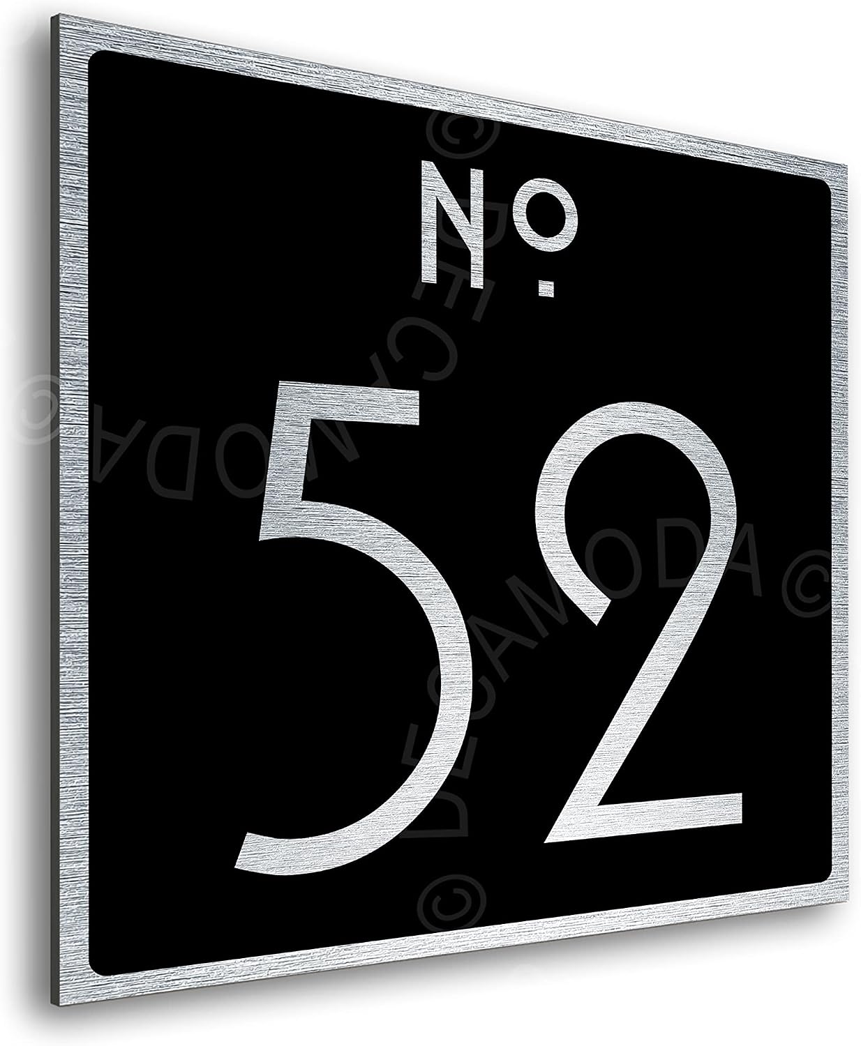 Personalized Modern Outdoor Address Plaque - Custom House Number Sign - Square - Black with Silver Numbers (8 x 8 inches)