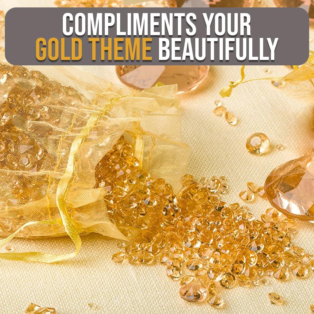 Luxury Gold Party Decorations; Sparkling Diamond Confetti, Table Decor & Vase Filler for Elegant Wedding Centerpiece Arrangements