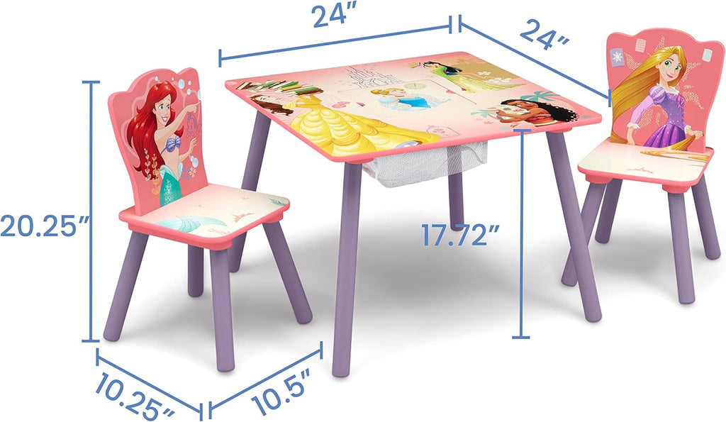 Delta Children Kids Table and Chair Set with Storage (2 Chairs Included) - Ideal for Arts & Crafts, Snack Time, Homeschooling, Homework & More, Disney Princess