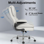 Office Chair, Home Desk Chair, Ergonomic Computer Chair with Lumbar Support, Executive Leather Chair with Flip-Up Armrests, Big and Tall Swivel Rolling Chair, White
