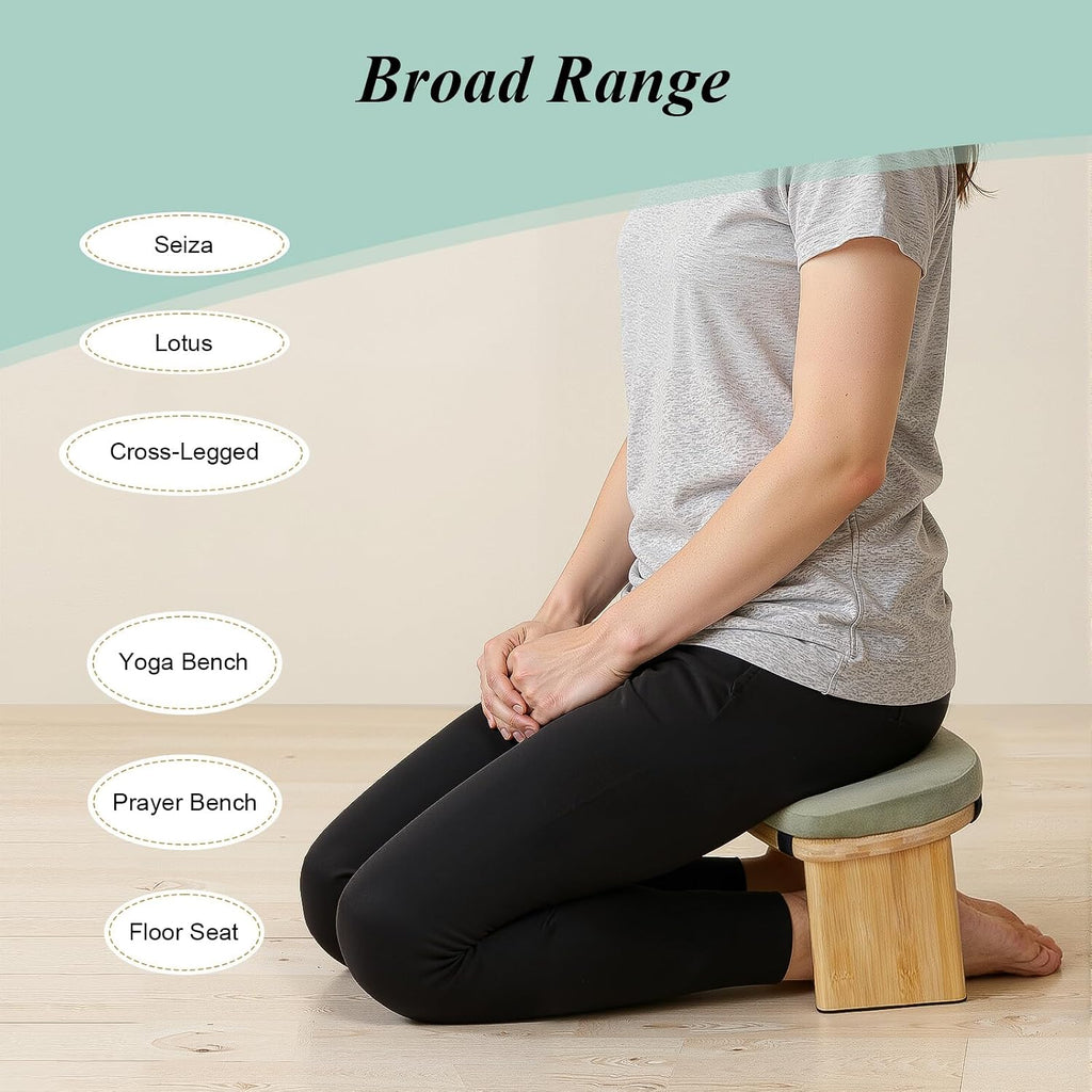 Folding Meditation Bench, Bamboo Kneeling Stool Squat Chair Prayer Kneeler Seiza Chair with Soft Pillow Meditation Stool Prayer Bench Meditation Chair Yoga Bench Squat Seat