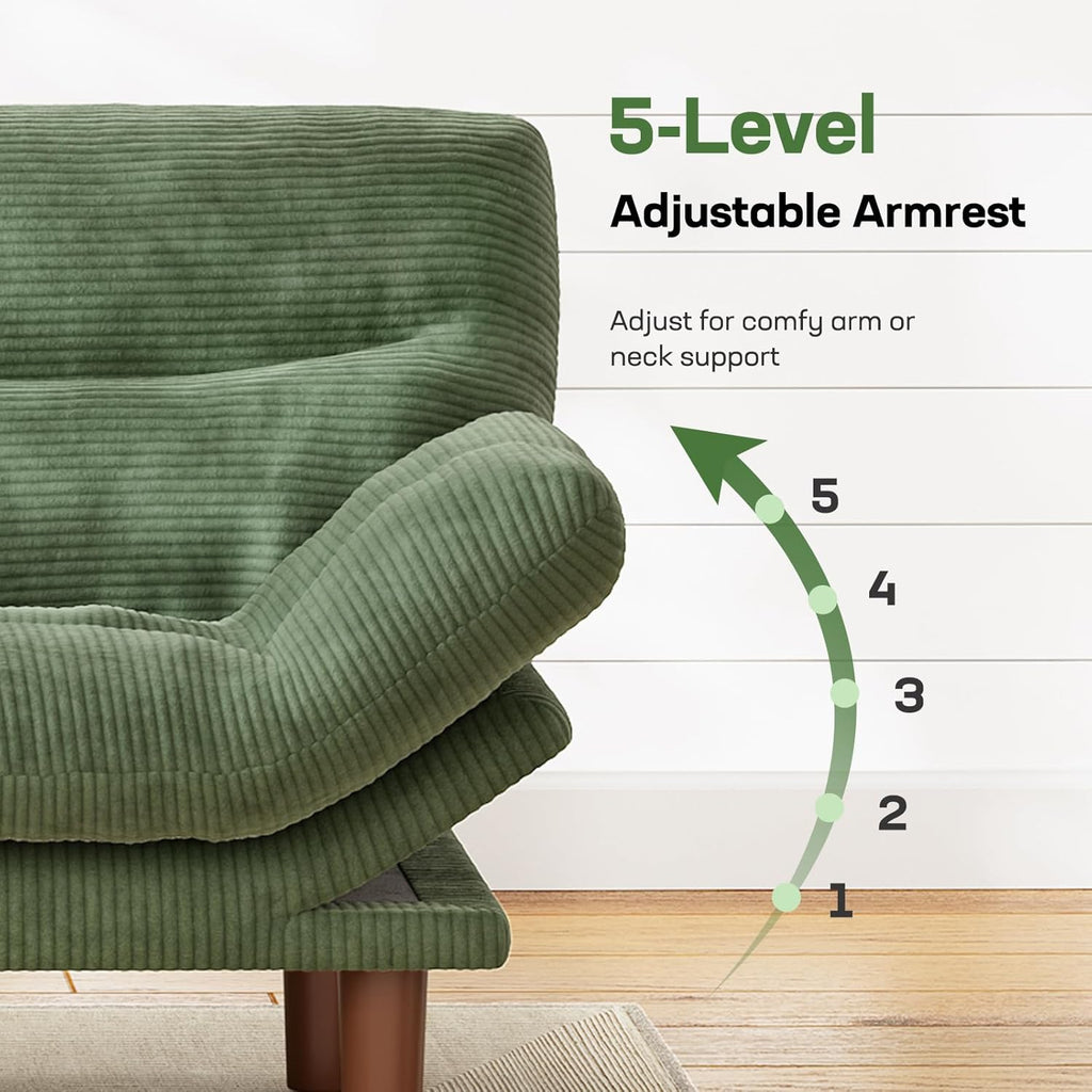 Marsail 66.1" Futon Sofa Bed, Corduroy Convertible Futon Couch with Adjustable Backrest & Armrests, Small Sleeper Sofa Loveseat for Small Apartments, Study Room, Office, Green