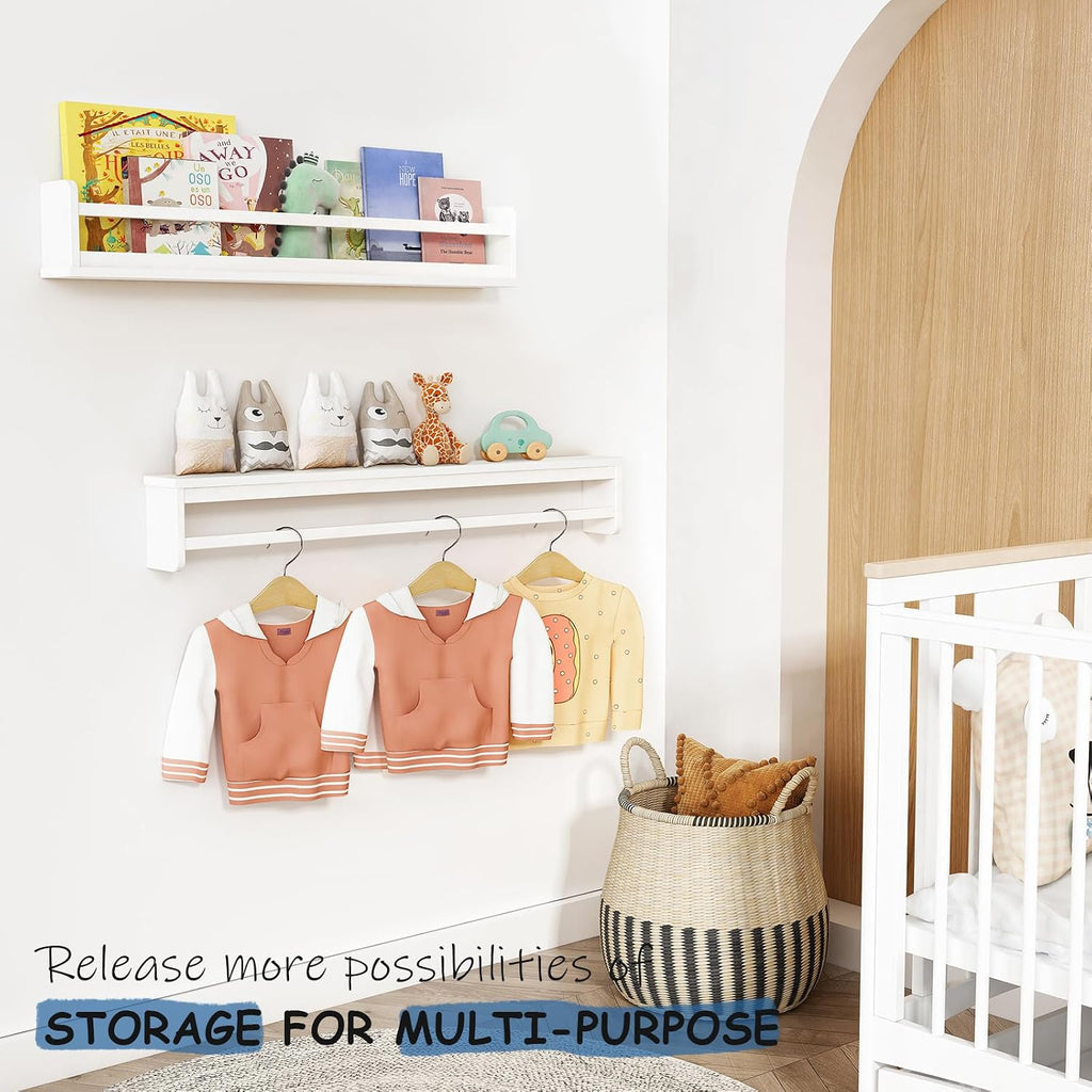 Harwaya White Toddler Wall Bookshelf for Kids Room, 36 Inch Long Floating Nursery Book Shelves for Wall, Wide Hanging Bookshelves for Baby Girl Boy Childrens Kid Bedoom Playroom -Set of 3