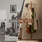 Solid Wood Coat Rack Freestanding with 10 Hooks, Coat tree freestanding 3 Adjustable Heights for coat, Hats, Handbags, Coat Stand for Entryway,Bedroom,office, Walnut