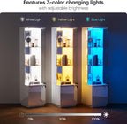 WOOVIVS 64.9" Glass Display Cabinet with Lock & 3-Color LED Lights, Tempered Glass Curio Cabinet with Mirror Back, Tall Display Shelf for Collectibles, Memorabilia (White)