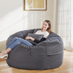 DUMOS 4FT Bean Bag Chair Beanbag for Adults and Kids Oversized Lazy Sofa Living Room Furniture with Removable Washable Cover Giant Comfy Gaming Chair Round Couch for Bedroom Dorm, Dark Grey