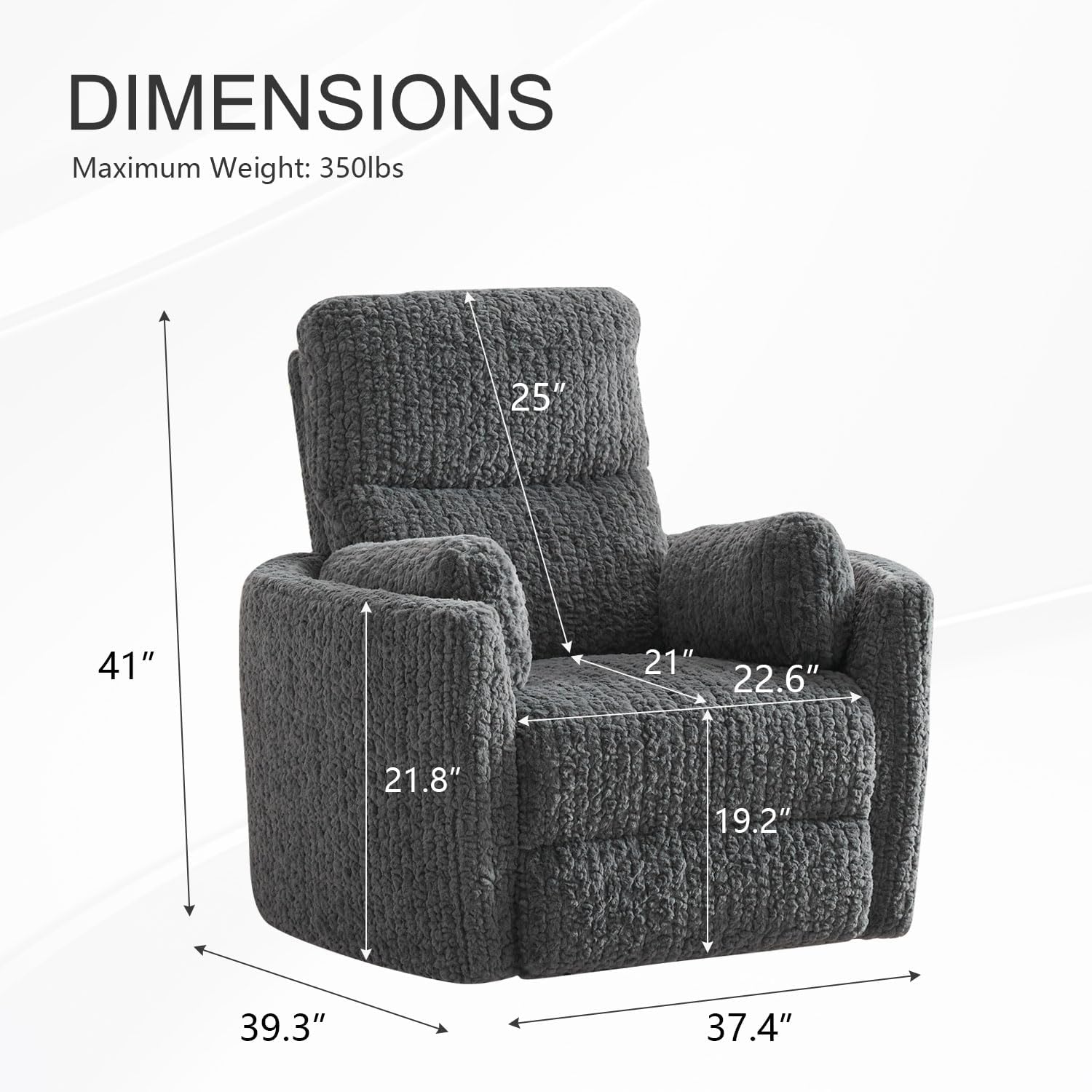 Nursery Rocking Chair, Boucle Upholstery Recliner with 2 Pillow, Swivel Glider Reclinerr, Power Reclining Sofa Chair for Living Room/Office/Apartment/Dark Gray