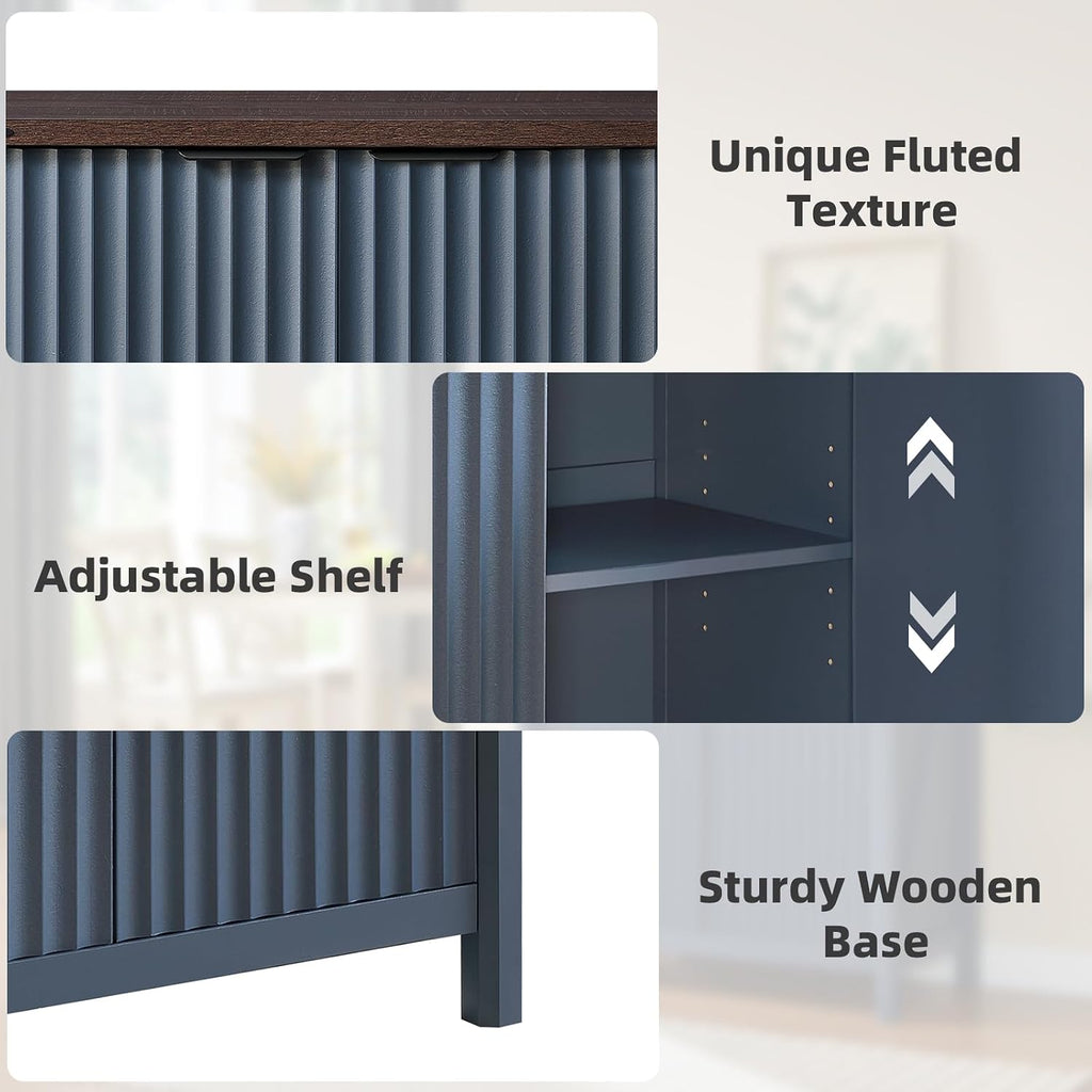 BuildHom 32" Sideboard Buffet Cabinet with Storage, Fluted Accent Storage Cabinet with 2 Doors, Modern Accent Coffee Bar Console Table for Kitchen, Entryway, Navy Blue