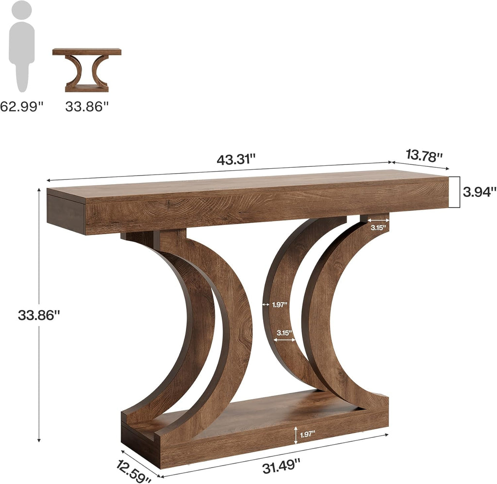 Tribesigns 43.31-Inch Farmhouse Console Table for Entryway, Unique Narrow Sofa Table Behind the Couch with Curved Legs for Living Room, Hallway, Foyer, Entrance, Rustic Brown