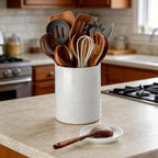 Nucookery Utensil Holder with Spoon Rest, 6.4'' Large Ceramic Kitchen Utensil Crock, Heavyweight Countertop Organizer Holds 10–15 Utensils, Easy Clean, Non-Slip Cork Base