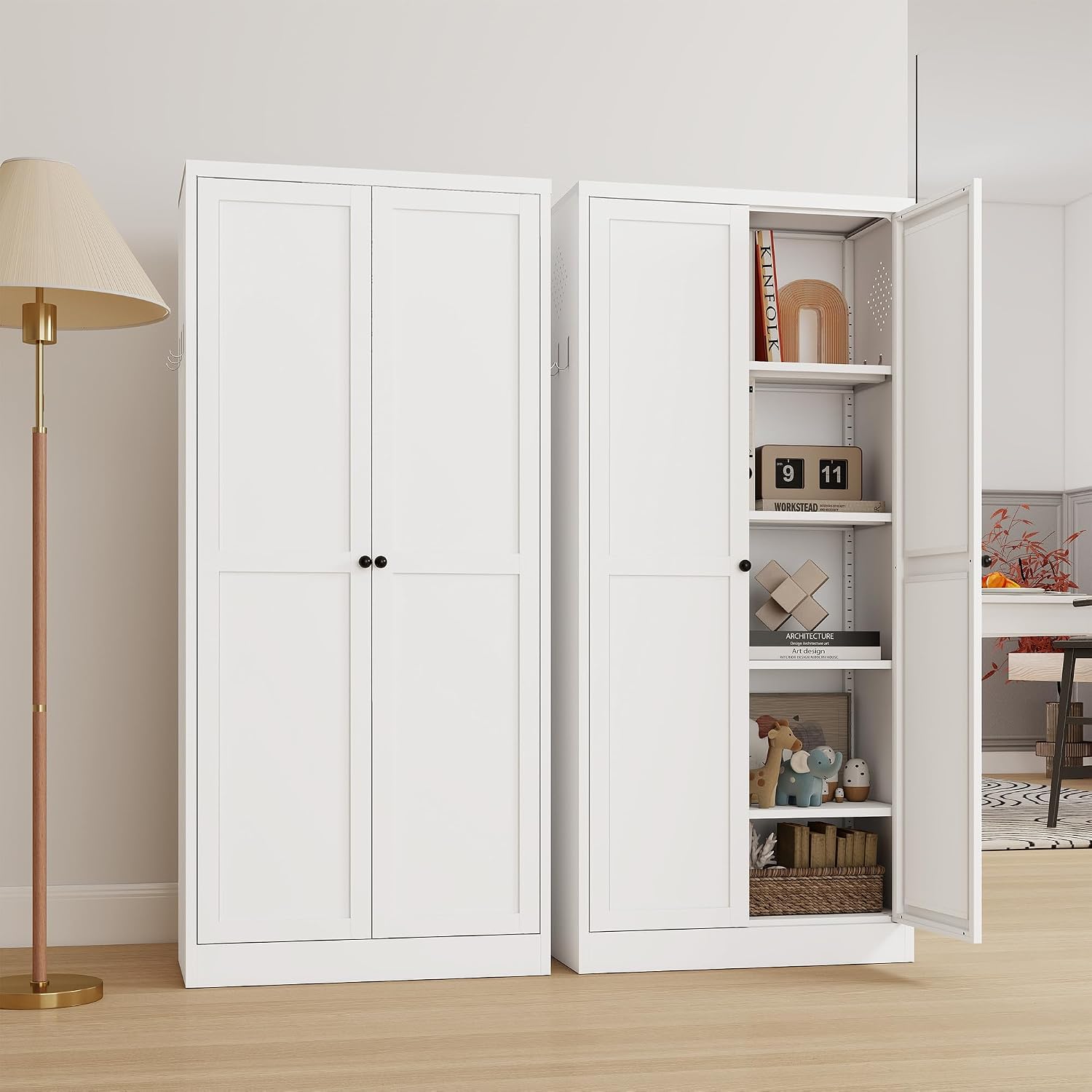 Kitchen Pantry Cabinet, 61" Metal Pantry Storage Cabinet with Doors and 4 Adjustable Shelves, Tall Cabinet for Living Room, Pantry, Bathroom, Kitchen, Assemble Required