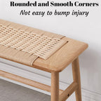 Wood Dining Bench,100% Natural Solid Oak with Rattan Design, Rounded Edge, Entryway Bench for Dining,Bedroom, Living Room (Beige Color, 31.49 inch)