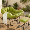 Easyego Oversized Papasan Rocking Chair with Ottoman for Indoor Outdoor Use, Comfortable Wicker Rocker with Cozy Thicken Cushion for Deck, Balcony, Poolside, Lawn, Bedroom, Living Room, Green