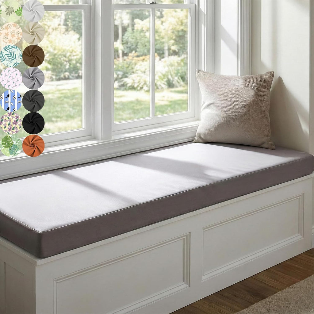 Custom Bench Cushion for Indoor/Outdoor Furniture Waterproof Non-Slip Window Seat Cushions with Ties Removable Washable Outdoor Bench Cushions for Swing Sofa Bay Window Cushion