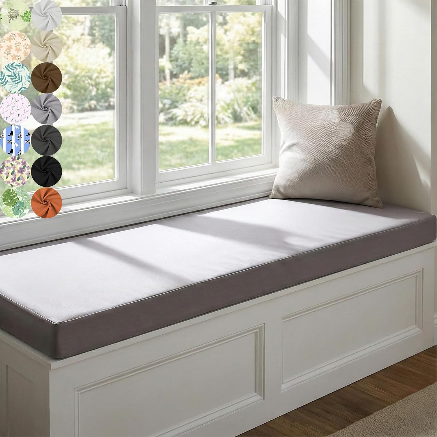 Custom Bench Cushion for Indoor/Outdoor Furniture Waterproof Non-Slip Window Seat Cushions with Ties Removable Washable Outdoor Bench Cushions for Swing Sofa Bay Window Cushion