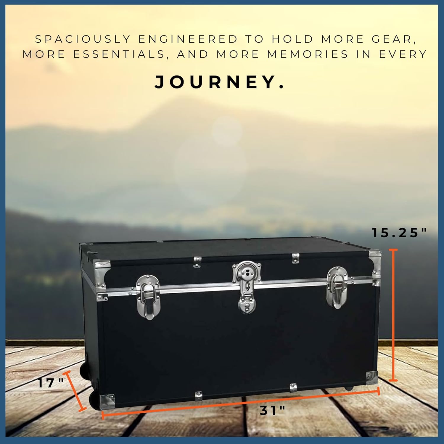 Traveler 31-Inch Rolling Storage Trunk with Durable Wheels and Secure Lock Black Lightweight Box Travel Trunk