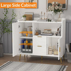Modern White Sideboard Buffet Cabinet - 40" Wooden Storage, 2 Drawers, 2 Doors, Multi-Functional, Living Room Stand