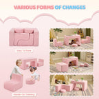 JOYMOR Modular Kids Play Couch, 6PCS Convertible Corduroy Foam Sofa Set, DIY Building Fort for Toddlers, Soft Kids Furniture for Playroom, Bedroom, Gift for Boys & Girls, Pink | Soft Sponge