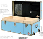 Rhino Trunk & Case Small Essential Trunk With Wheels, Tray, & Lid Organizer - 30"x17"x13", 1000+ lbs Capacity. Strong, USA Made Summer Camp Footlocker, and Secure College Dorm Storage Chest
