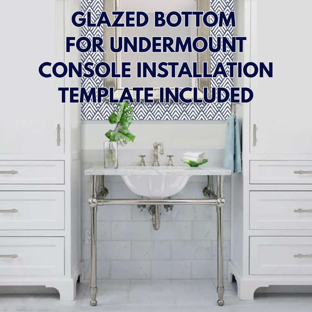 Nantucket Sinks GB-17x14-W Undermount Bathroom Sink – 17"x14" Oval White Bowl Bath Vanity Sink, Glazed Bottom for Open Console, w Overflow – Ceramic, High Gloss, Stain & Scratch Resistant
