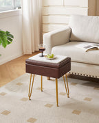 IBUYKE Multifunctional Storage Vanity Stool with Flip Tabletop, Adjustable Metal Legs & PU Leather, 40x30x48cm, Ottoman Footrest for Makeup, Living Room, Entryway, Brown WBD014Z