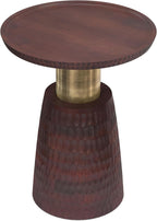 SIMPLIHOME Breanna End Table - 16 inch Wide Solid Mango Wood and Metal Round Accent Table with Textured Base in Walnut Brown and Antique Gold, Contemporary Nightstand for Living Room or Bedroom