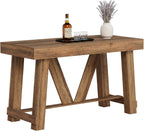 LITTLE TREE Bar Table, 55'' Long Counter Height Pub Table, Farmhouse Wooden Tall Bistro Tabletop, Rectangular Home Coffee Bar Unit for Dining Room, Kitchen, Living Room, Basement, Rustic Brown