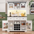 71" Farmhosue Pantry Cabinet with Charging Station, Tall Kitchen Pantry Storage Cabinet with Microwave Stand, Kitchen Hutch with Sliding Door, Pegboard, Wine & 3 Drawers, 47.3 inch