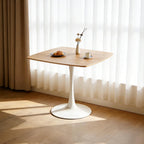 42" Natural Tulip Table, Square Dining Table for 4, Pedestal Table with Metal Base, Mid Century Bistro Table for Kitchen & Small Spaces