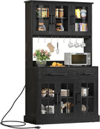 DWVO Kitchen Pantry Storage Cabinet with Microwave Stand, 71'' Tall Kitchen Hutch Cabinets with Power Outlet, Modern Food Pantry Hutch with Drawers ＆ Shelves for Home, Pack of 1, Black