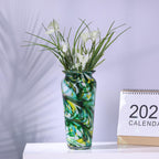 Green Hand Blown Glass Vase – Tall Speckled Decorative Centerpiece in Murano Style for Dining Table, Coffee Table, Mantel, Entryway, or Bookshelf in Coastal or Modern Decor (Green)