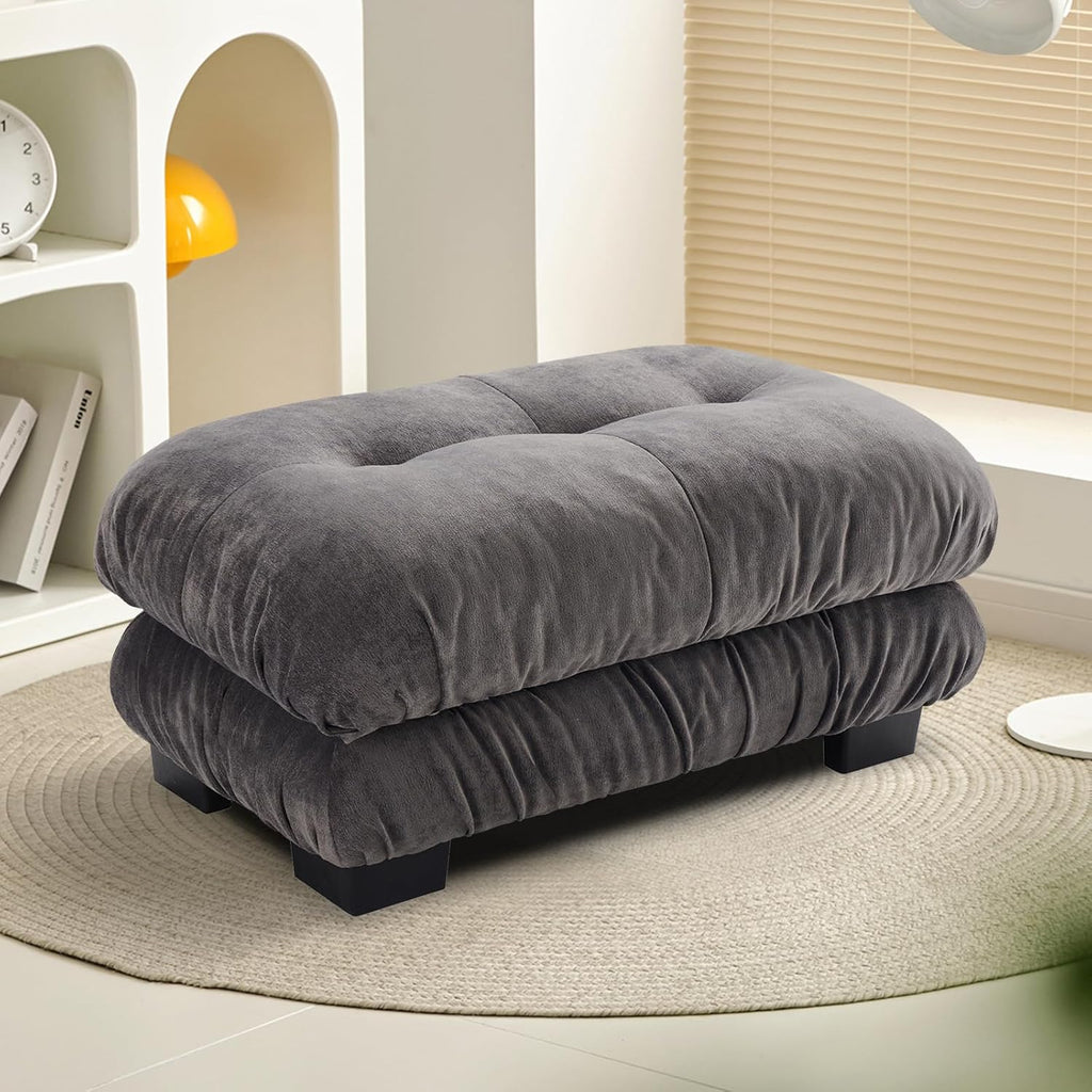 Upholstered Ottoman Footstool with Cushion for Sectional Sofa Couch 300lbs for Living Room,Chenille Fabric(Grey)