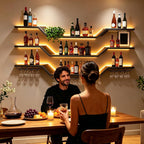 31.5"Modern LED Wine Rack Wall Mounted,3-Tier Floating Bar Shelves | Large Hanging Liquor Shelf Wall Mounted with Wine Glass Rack,DIY Modular WaveDesign,Black Metal for Home Bar Dining Room Cafe