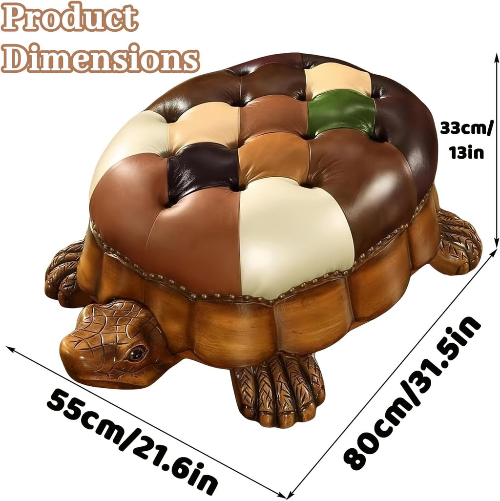 Wood Ottoman Footstool,Animal Footstool Turtle Upholstered Ottoman with Wheels Under Desk Step Stool Padded Seat Shoes Bench Kids Chair Seat for Living Room Bedroom (Brown, 80cm/31.5in)