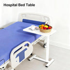 Pneumatic Adjustable Height C-Shaped End Table,Slides Under Furniture, Hospital Bed Table Side Table for Sofa & Bedside, Hidden Wheels for Small Spaces(15.8''Wx31.5'D'x37.1''H,White)