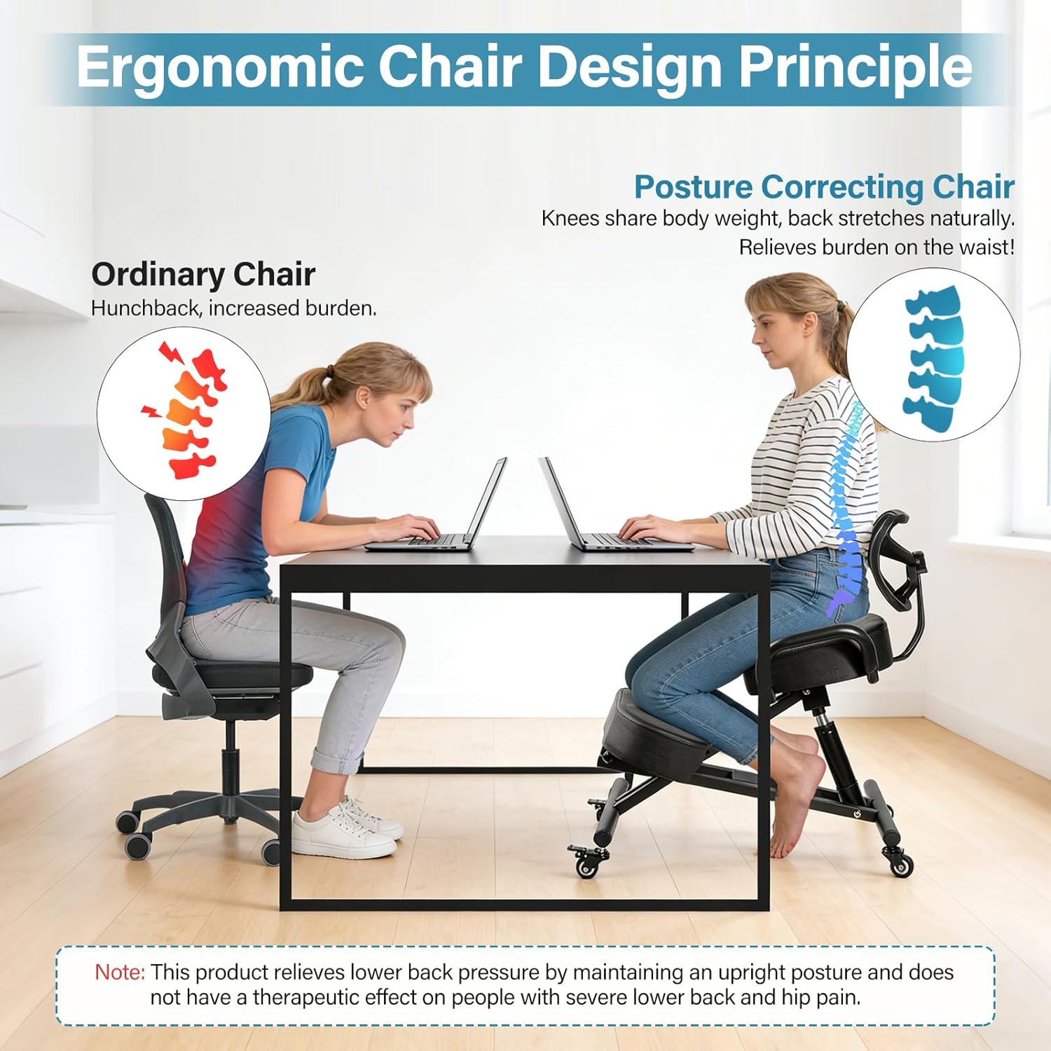 Kneeling Chair, Ergonomic Kneeling Chair with Back Support, kneelings Office Chairs with Adjustable Height and Lumbar Support for Banking Meeting Room Office Home Reception,Improve Postures