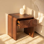 Vista End Table White Oak Side Table with Sculpted Slat Detail, Modern Small Accent Table Fluted Wood Nightstand Brown Finish Sofa Side Table for Living Room, Bedroom