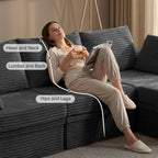 107'' Modular Sectional Sofa, Deep Seat Boneless Couch with Storage | Oversized High-Back for Living Room & RV | With Ottoman | High Density Foam & Corduroy | Tool-Free Assembly | Cozy Dark Gray